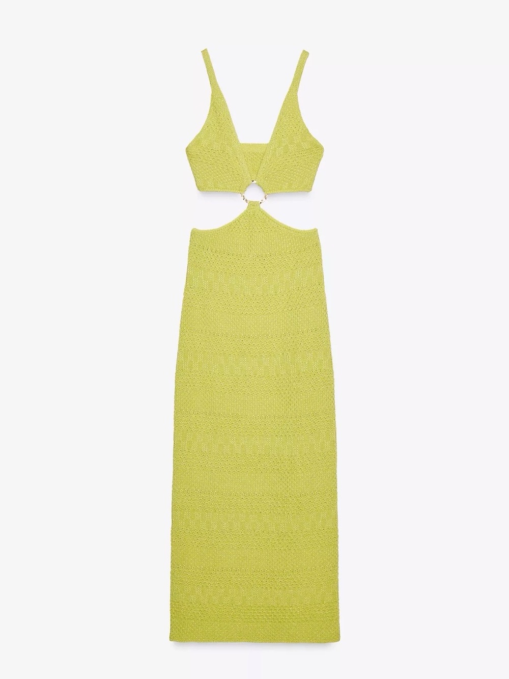Zara Lime Green Crochet Cutout Midi Dress